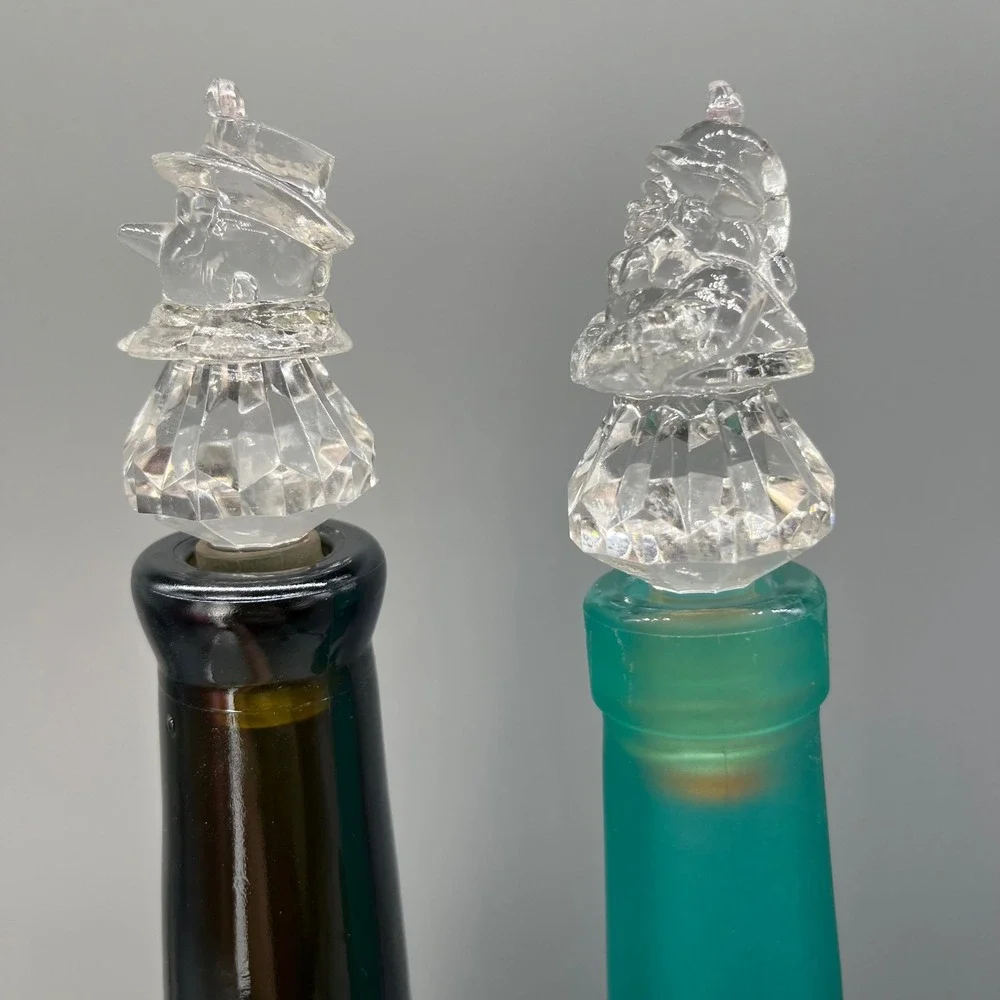 Vintage‎ Christmas Wine Bottle Stoppers - Santa & Snowman Decorative Barware Set